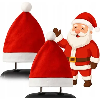 Vánoční dekorace 2x Čepice Mikuláše na Opěrku Hlavy do Auta Potah Dekorace Vánoční