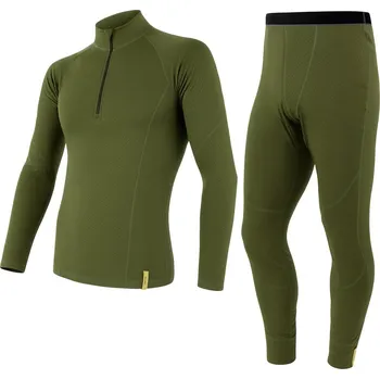 EGLOO Merino EGLOO DF MERINO ZipperNeck BaseSet pánské triko dl.rukáv ZIP+spodky, zelená Velikost: XL