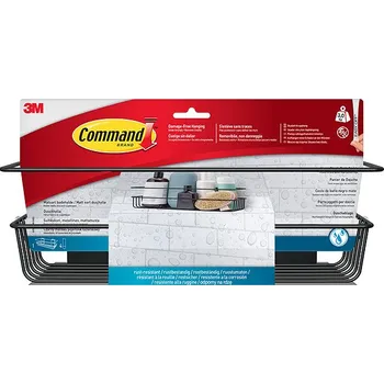Sada koupelnových doplňků 3M Command™ Polička včetně čtyř fixačních pásek, matná černá, 32 × 10,7 × 10,2 cm, nosnost 3 kg
