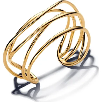Náramek PANDORA Pozlacený široký pevný otevřený náramek s Organickým tvarem 1