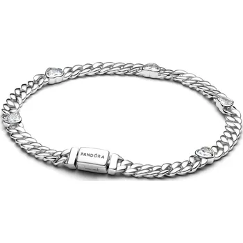 Řetízek PANDORA Náramek Kubánský řetízek se srdíčky