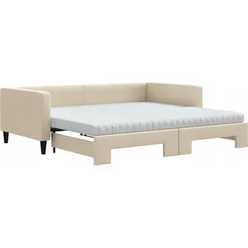 Pohovka Krémové rozkládací lehátko 2 v 1 s pěnovými matracemi 223 x 110 x 68 cm