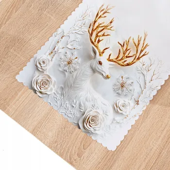 ubrus Vánoční běhoun krásný bílý/zlatý 38x140cm Jelen 3D Glamour