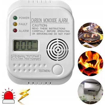 Detektor CO Bezdrátový detektor plynu oxidu uhelnatého (CO), kouře a požáru na baterie s alarmem
