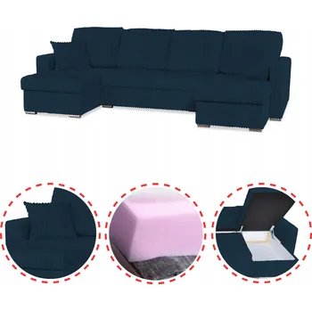 Sedací souprava Rohová Sedací Souprava Rene BIG rozkládací s funkcí spaní Family Meble manšestr modrá