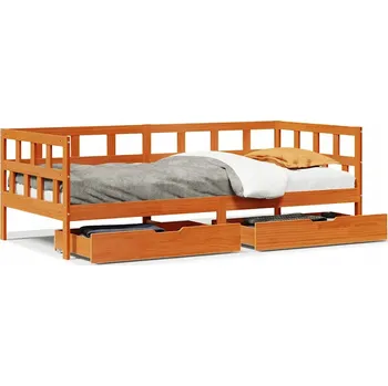 Postel Rozkládací lenoška se zásuvkami, voskově hnědá, 203,5 x 88 x 68,5 cm