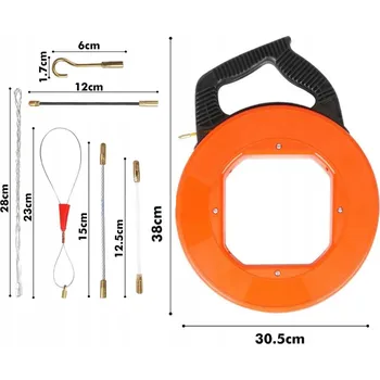 elektrický kabel PILOTNÍ VODIČ pro zatahování kabelů, VLÁKNO Ø 4mm, 30m v kazetě s příslušenstvím
