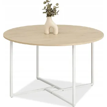 Jídelní stůl MPT Kulatý jídelní stůl Birk sonoma odstín, bílá kovová podnož