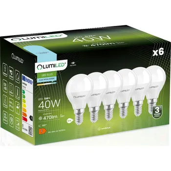Žárovka 6x LED žárovka E14 Kulka P45 5W = 40W 470lm 6500K Studená bílá 180° LUMILED