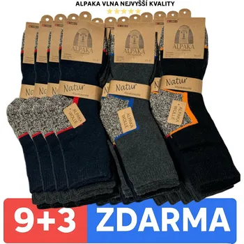 Pánské ponožky Pánské termo ponožky z alpaky sada 9 + 3 páry pro outdoorové aktivity 43-47 Bez dárkového balení
