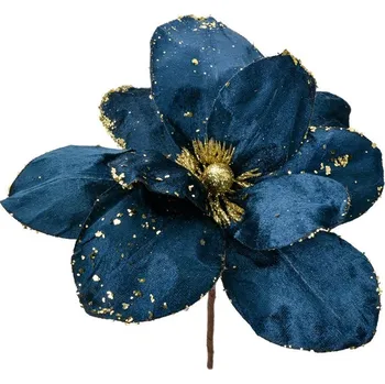 Vánoční dekorace Modro-zlatá dekorace květina vánoční hvězda Poinsettia - Ø 25*25 cm