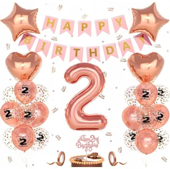 Obraz Dekorace na 2. Narozeniny pro Holčičku Růžové Zlato, Balónky, Banner, Konfety