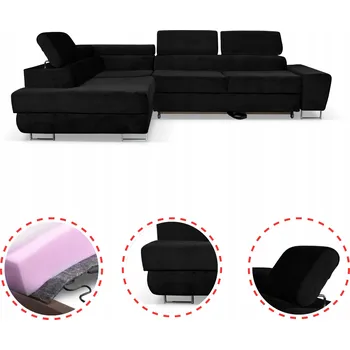 Sedací souprava Rohová Sedací Souprava rohová sedačka rozkládací na spaní Bosso levá Family meble černý velur