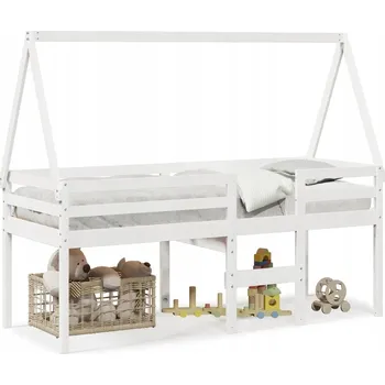 Dětská postel Dětská dřevěná postel s domečkem, bílá, 205,5x85,5x89 cm