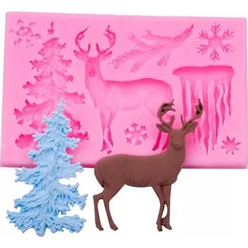Vánoce Vánoční silikonová forma – sob, stromeček, rampouchy a sněhové vločky na odlévání