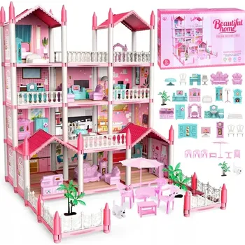 Domeček pro panenku Jokomisiada ZA4456 Vila pro panenky s vybavením růžová