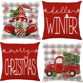 Povlak na polštářek SADA VÁNOČNÍCH POVLEČENÍ NA POLŠTÁŘE 4 KS DEKORAČNÍ 45X45