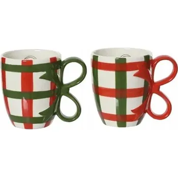 Vánoční hrnek z dolomitu červený zelený kostkovaný 400ml 1 Ks