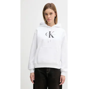 Dámská mikina Mikina Calvin Klein Jeans dámská, bílá barva, s kapucí, hladká, LV047E221G 00X, vel. M