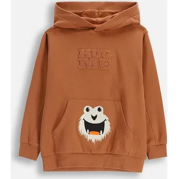 Chlapecká mikina Dětská bavlněná mikina Coccodrillo hnědá barva, s kapucí, s potiskem, YETI BOY KIDS ZC5132301YBK 88X, vel. 116