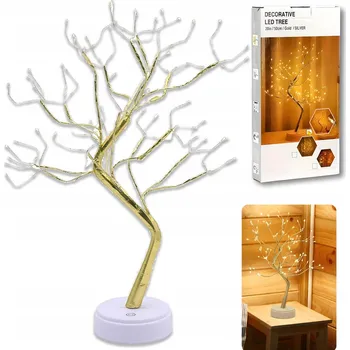 Vánoční dekorace LED STROMEK BONSAJ 51 CM ZLATÉ LÍSTKY VÁNOČNÍ SVÍCÍ USB