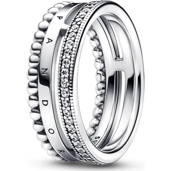 Prsten PANDORA prsten Signature a logo, pavé a kuličky 50