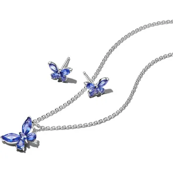 Náhrdelník PANDORA SET náhrdelníku a náušnic Třpytivý modrý motýl