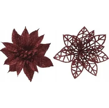 Vánoční dekorace Vánoční hvězda bordó se třpytkami mix na klipu 9 Cm 3 ks