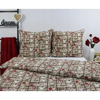 Povlečení Krepové povlečení EXTRA vzor 827 160x200 SRDÍČKA SRDCE DŘEVĚNÉ ROMANTICKÉ