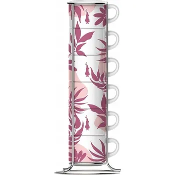 Sada 6 šálků na espresso se stojanem Bialetti Primavera, růžová, 90 ml
