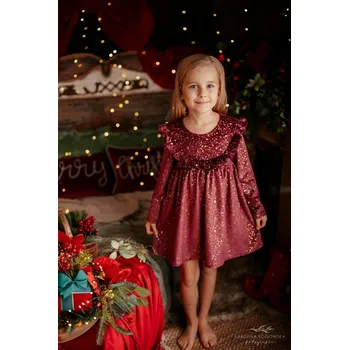 Dětská móda Dívčí šaty Lily Grey bordo se zlatými tečkami 134 / 9 let