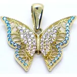 Klenoty Budín Velký dámský zlatý přívěsek se zirkony a blue topazy motýl 585/1,97gr HK3235 (Klenoty Budín Velký dámský zlatý přívěsek se zirkony a blue topazy motýl 585/1,97gr HK3235)