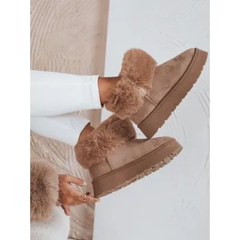 Dámská zimní obuv Dámské sněhové boty s kožešinou béžové