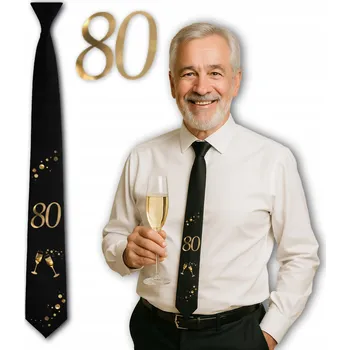 Kravata KRAVATA k 80. narozeninám – vtipný doplněk k outfitu, černá se zlatým potiskem 80 let