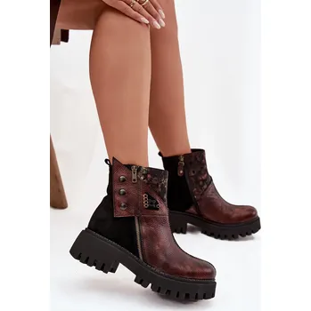 Dámské kozačky Kožené zateplené kotníkové boty na platformě a plochém podpatku Maciejka 06140-02 Barva: Béžová, Velikost: 41