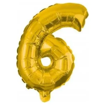 Balónek Fóliový balónek číslice 6 zlatý, 35 cm