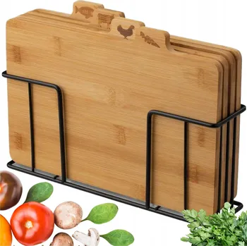 Kuchyňské prkénko SADA BAMBUSOVÝCH PRKÉNEK NA KROJENÍ Potravin se Stojanem, 4 Kuchyňská Prkénka