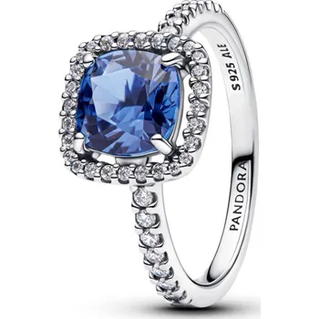Prsten Pandora výrazný prsten Třpytivá modrá čtvercová aureola 48