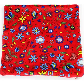 Povlak na polštářek Povlak na polštář, minky-fleece Louka na červeném pozadí 40x40 cm