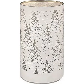 Vánoce Svítící skleněný válec se stromy – bílý, 15 x 9 cm, teplá bílá, 10 LED, časovač