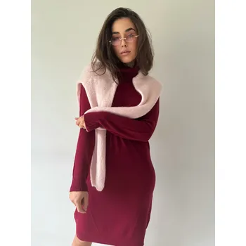 Dámské šaty Mishel Oversize pletené šaty TISSE vínová Velikost: UNI