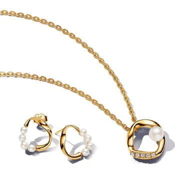 Náhrdelník PANDORA náhrdelník Kruh s organickým tvarem pavé, upravená sladkovodní kultivovaná perla