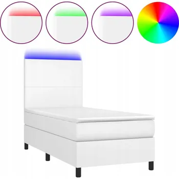 Postel Kontinentální postel s matrací, LED diodami, bílá, 193 x 90 x 118/128 cm