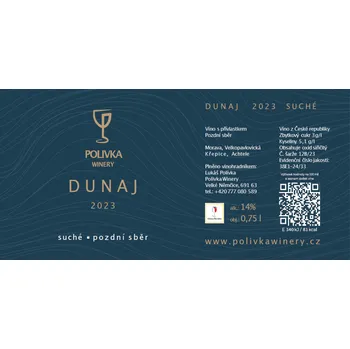Víno Dunaj 2023, pozdní sběr, Polivka Winery, suché