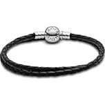 PANDORA náramek Moments dvojitý pletený kožený, černý D3