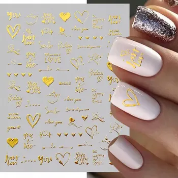 Samolepky na nehty zlaté ozdobné Love srdce pro zdobení nehtů