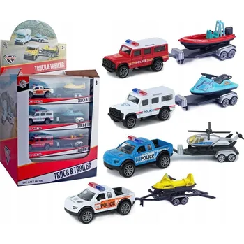 autíčko POLICEJNÍ AUTO S PŘÍVĚSEM A NÁHONEM PULL BACK