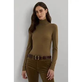 Dámský svetr Svetr z hedvábné směsi Lauren Ralph Lauren béžová barva, lehký, s golfem, 200940470 80X, vel. XL