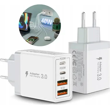 2 KS RYCHLÁ SÍŤOVÁ NABÍJEČKA 2x USB QC PD 40W UNIVERZÁLNÍ