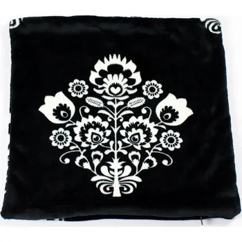 Povlak na polštářek Povlak na polštář minky-fleece, Białe kwiaty na czarnym tle 40x40cm